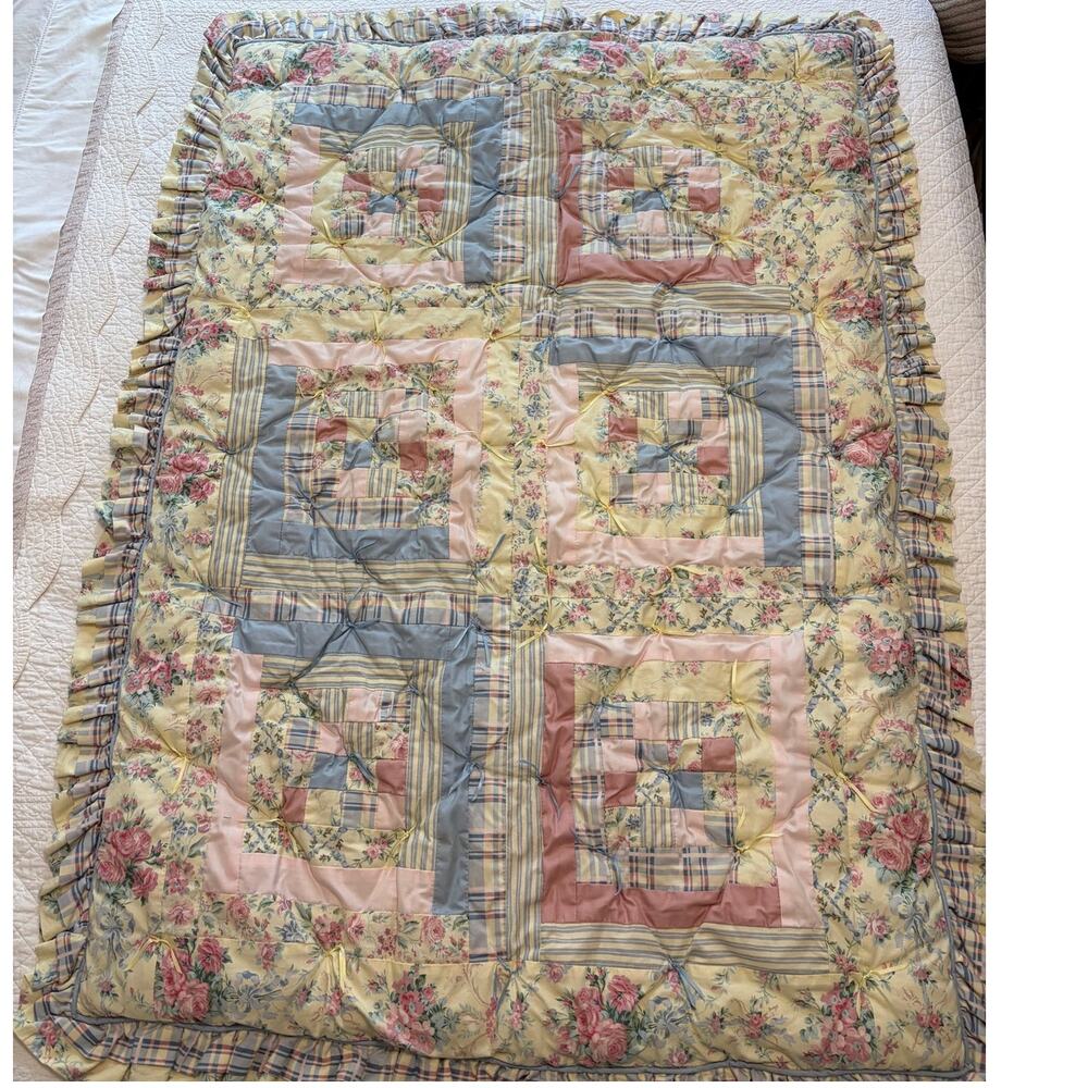Vintage Y2K Nursery Crib Comforter With Ruffle Cottage Core